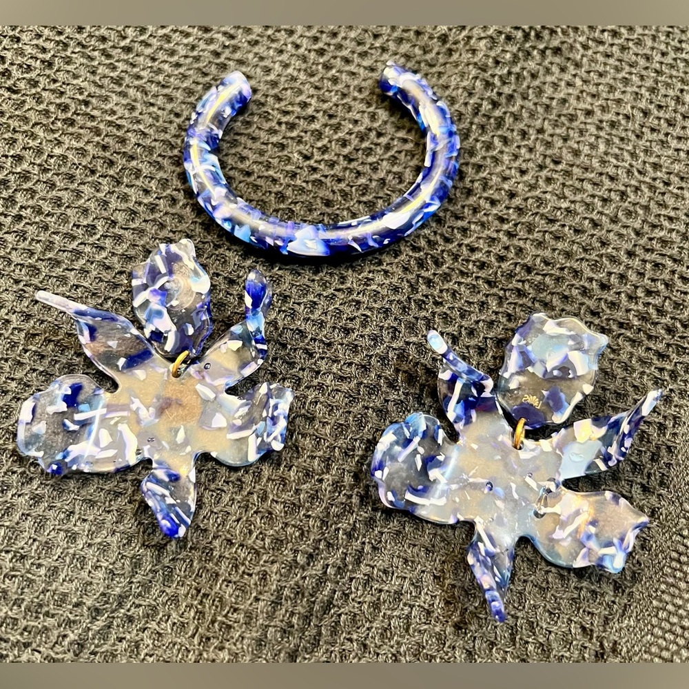 Lelé Sadoughi blue jewelry set.  Earrings and bracelet